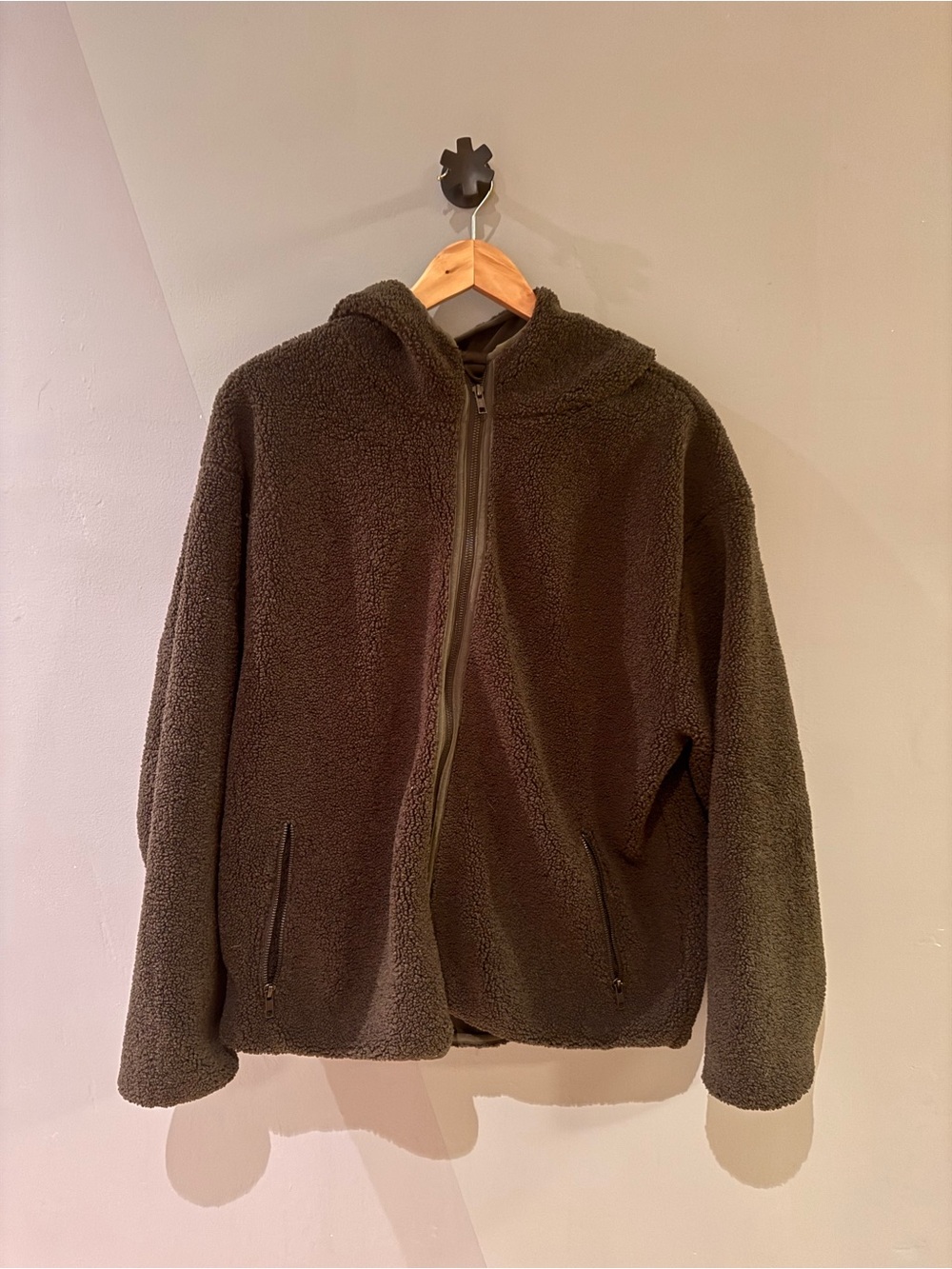 Daily Ritual Olive Green Sherpa Zip Hoodie